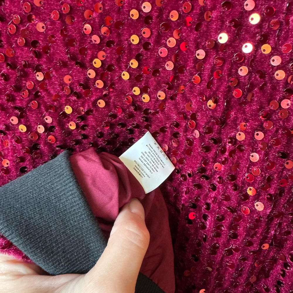 BloomChic Burgundy Sequin Bomber Jacket - Picture 8 of 8